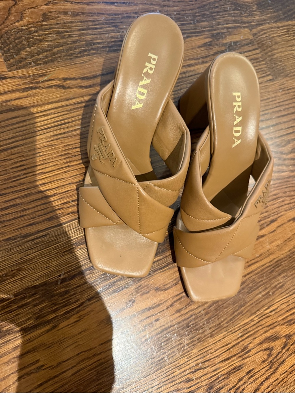 Prada Taupe Crisscross Leather Slide Sandals - Picture 6 of 8
